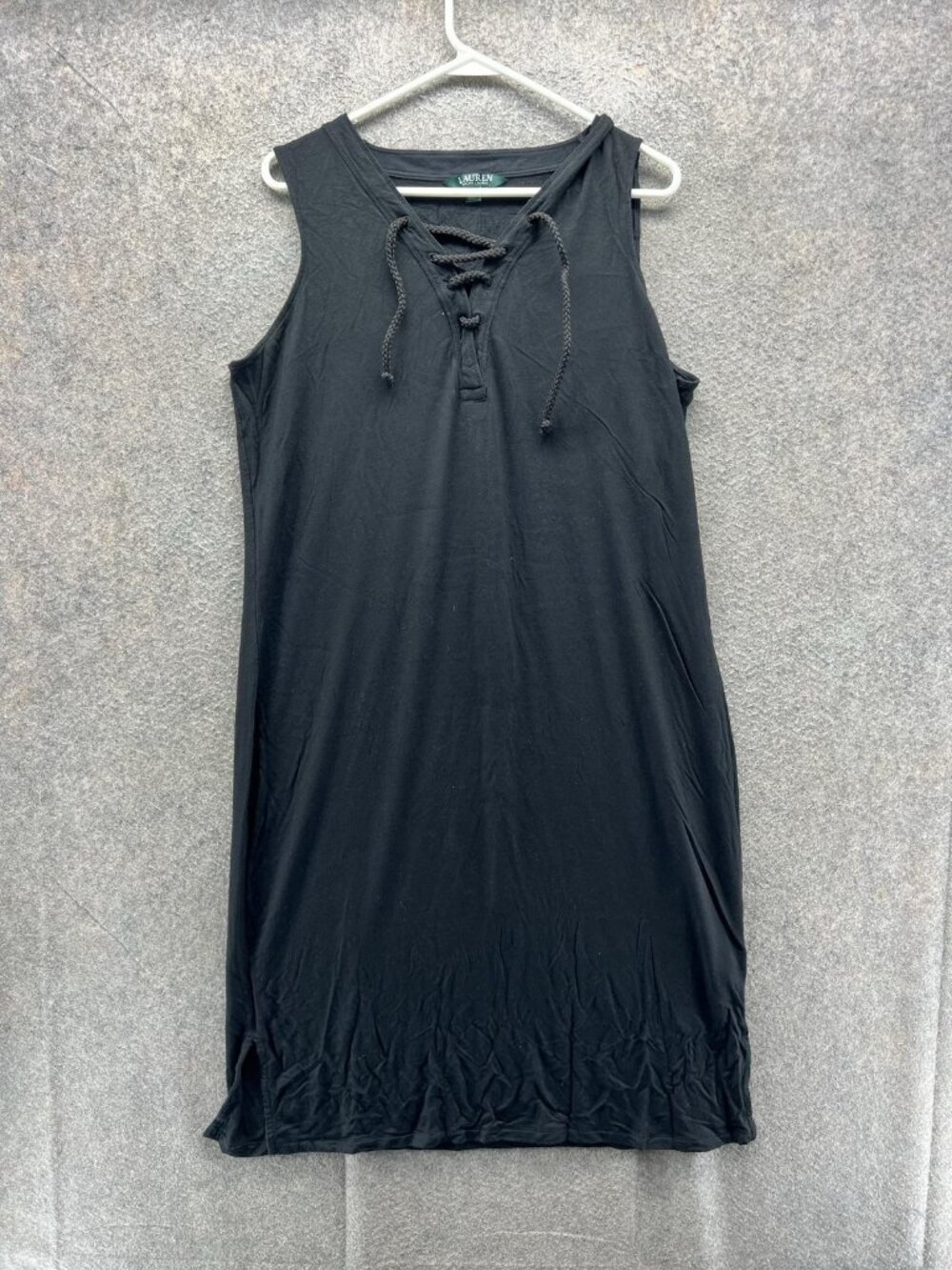 Lauren Ralph Lauren Dress Womens 1X Black Lace Up V Neck Sleeveless Knee Length